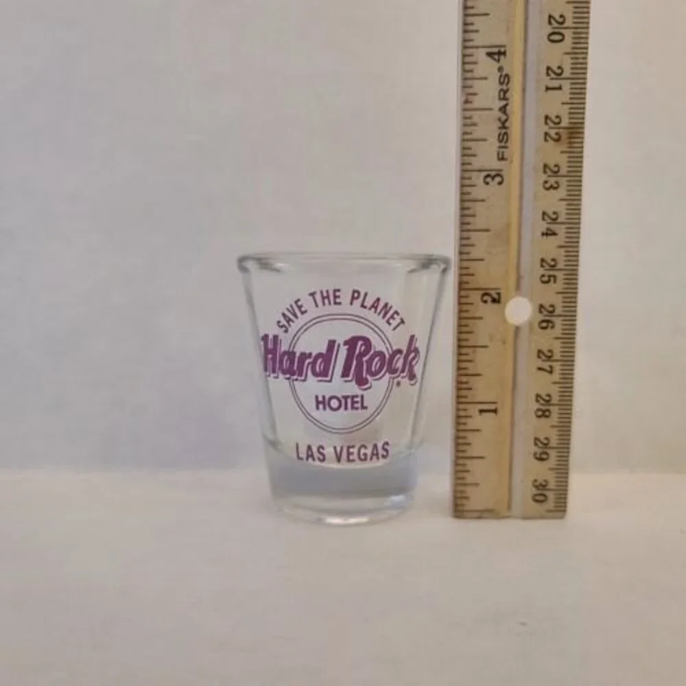 Hard Rock Cafe Save the Planet  Beveled Shot Glass Purple Logo Las Vegas